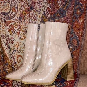 Pink faux alligator booties